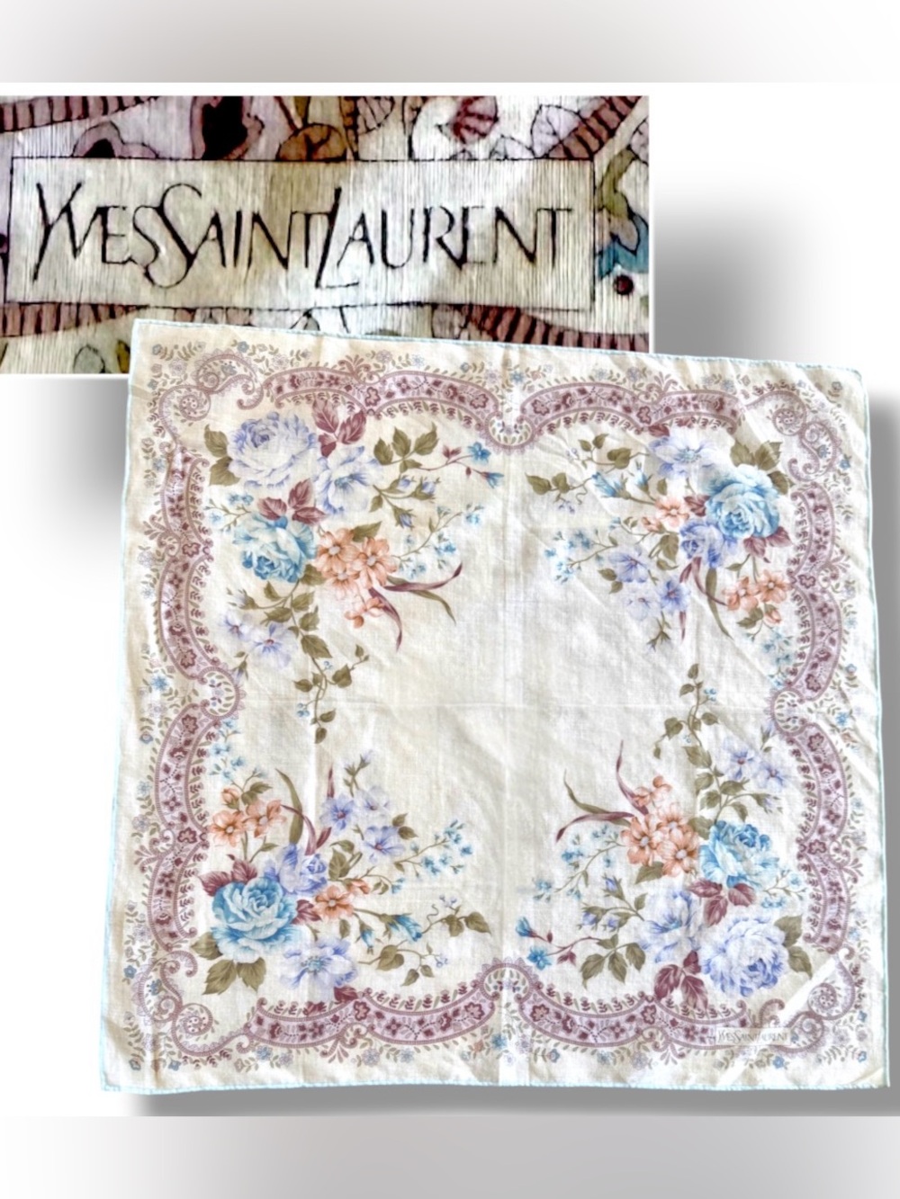 Yves Saint Laurent (YSL) floral cotton scarf bandanna bag accessory handkerchief